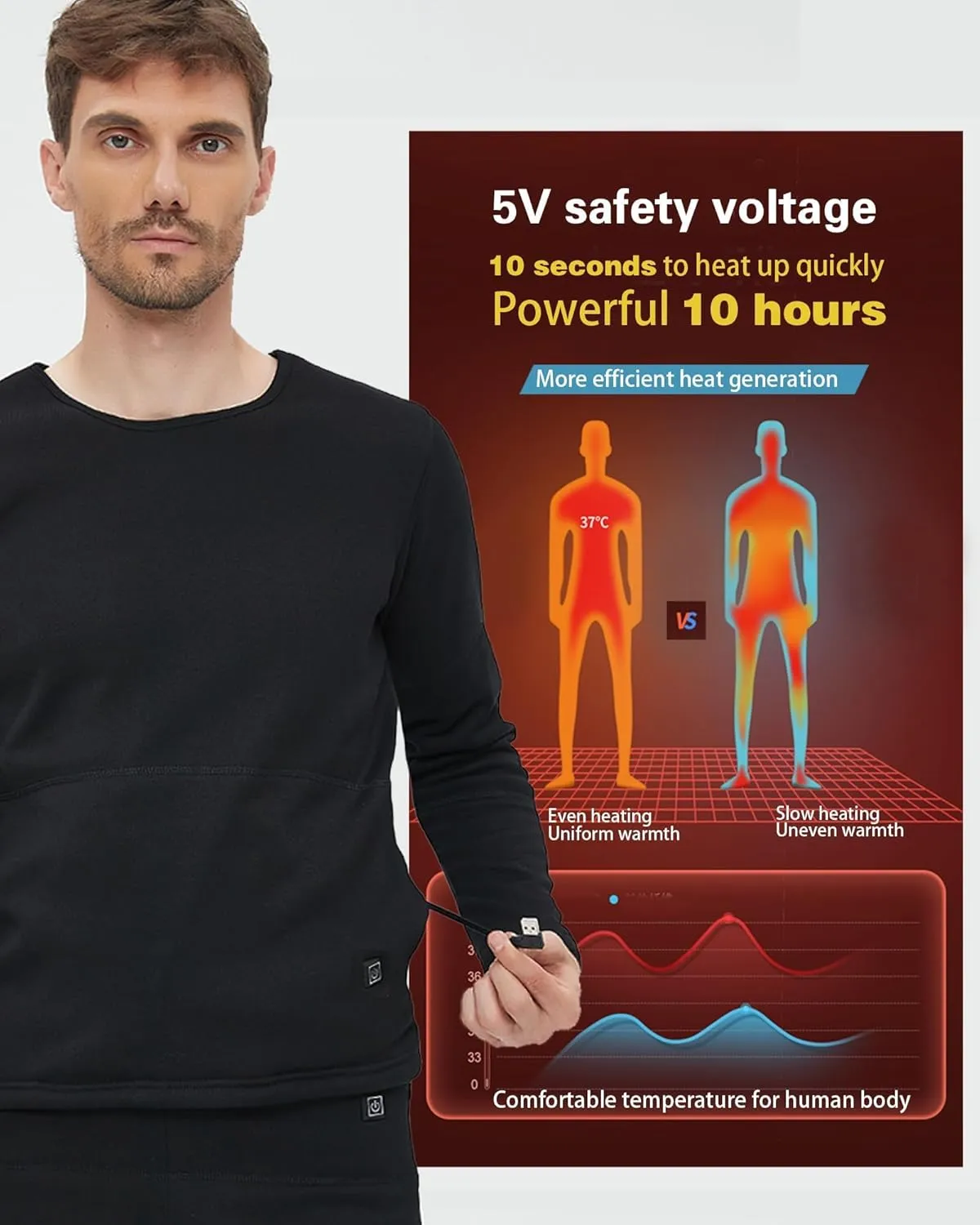 Men Women Electric Heated Underwear Set 22 Heating Zones,Electric Heating Thermal Underwear, Winter Hunting Gear