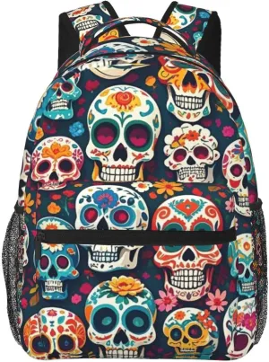 Men Women Lightweight Day Of The Dead Sugar Skull Art Backpack Large Capacity Carry On Bag With Padded Straps for Sports Work Walking Cycling