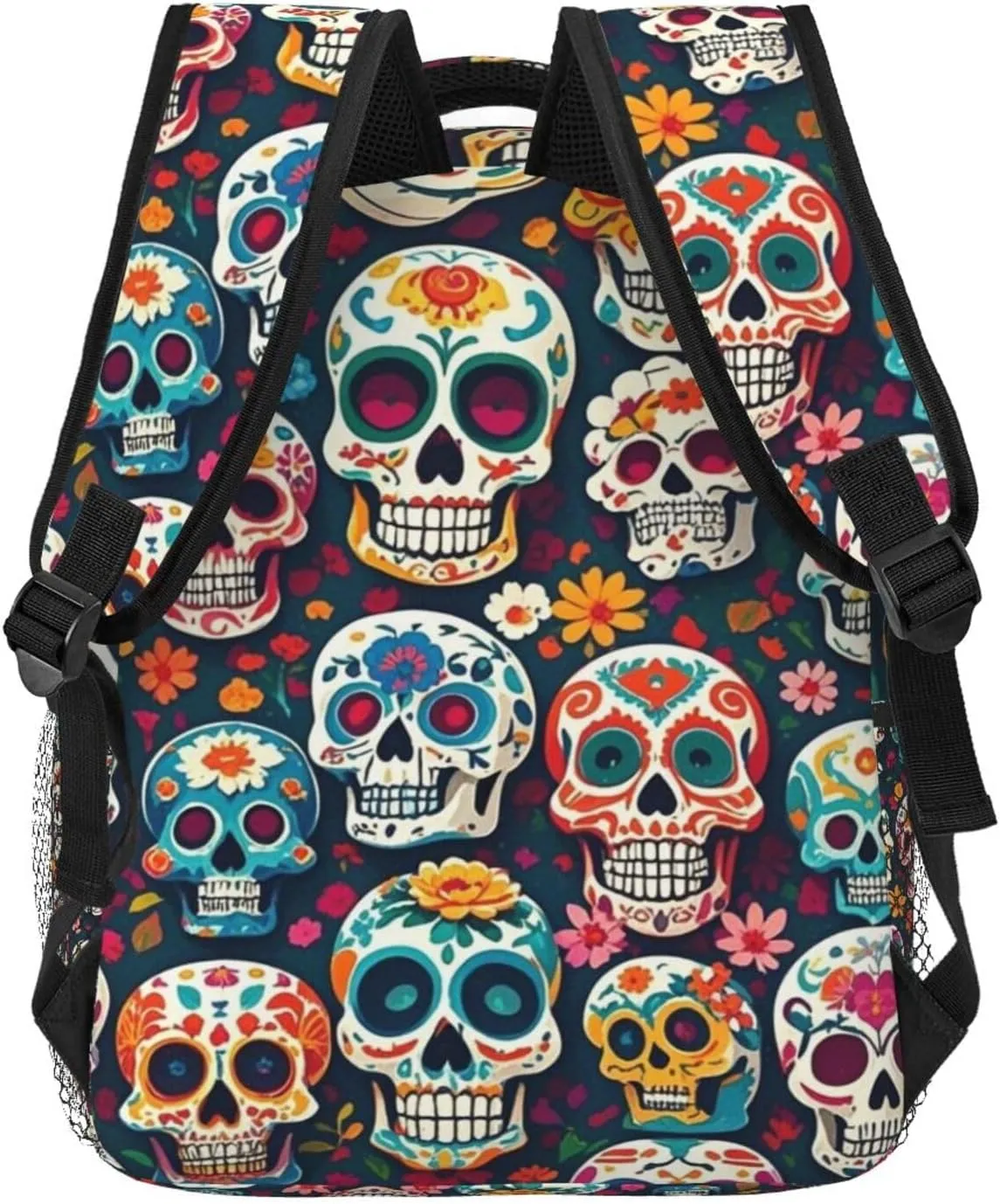 Men Women Lightweight Day Of The Dead Sugar Skull Art Backpack Large Capacity Carry On Bag With Padded Straps for Sports Work Walking Cycling