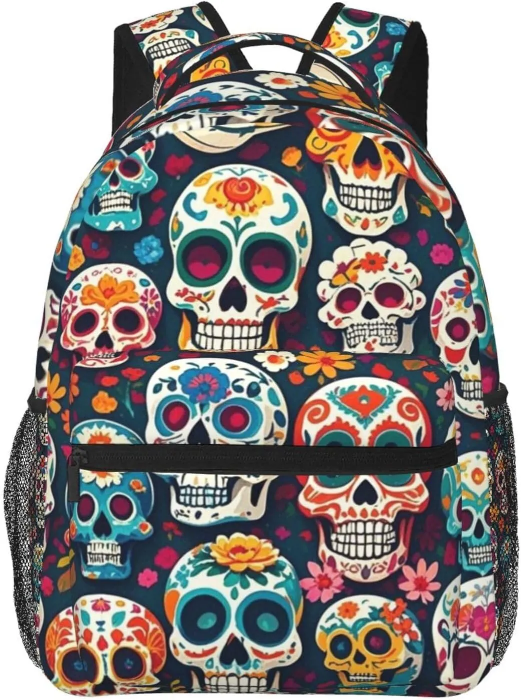 Men Women Lightweight Day Of The Dead Sugar Skull Art Backpack Large Capacity Carry On Bag With Padded Straps for Sports Work Walking Cycling
