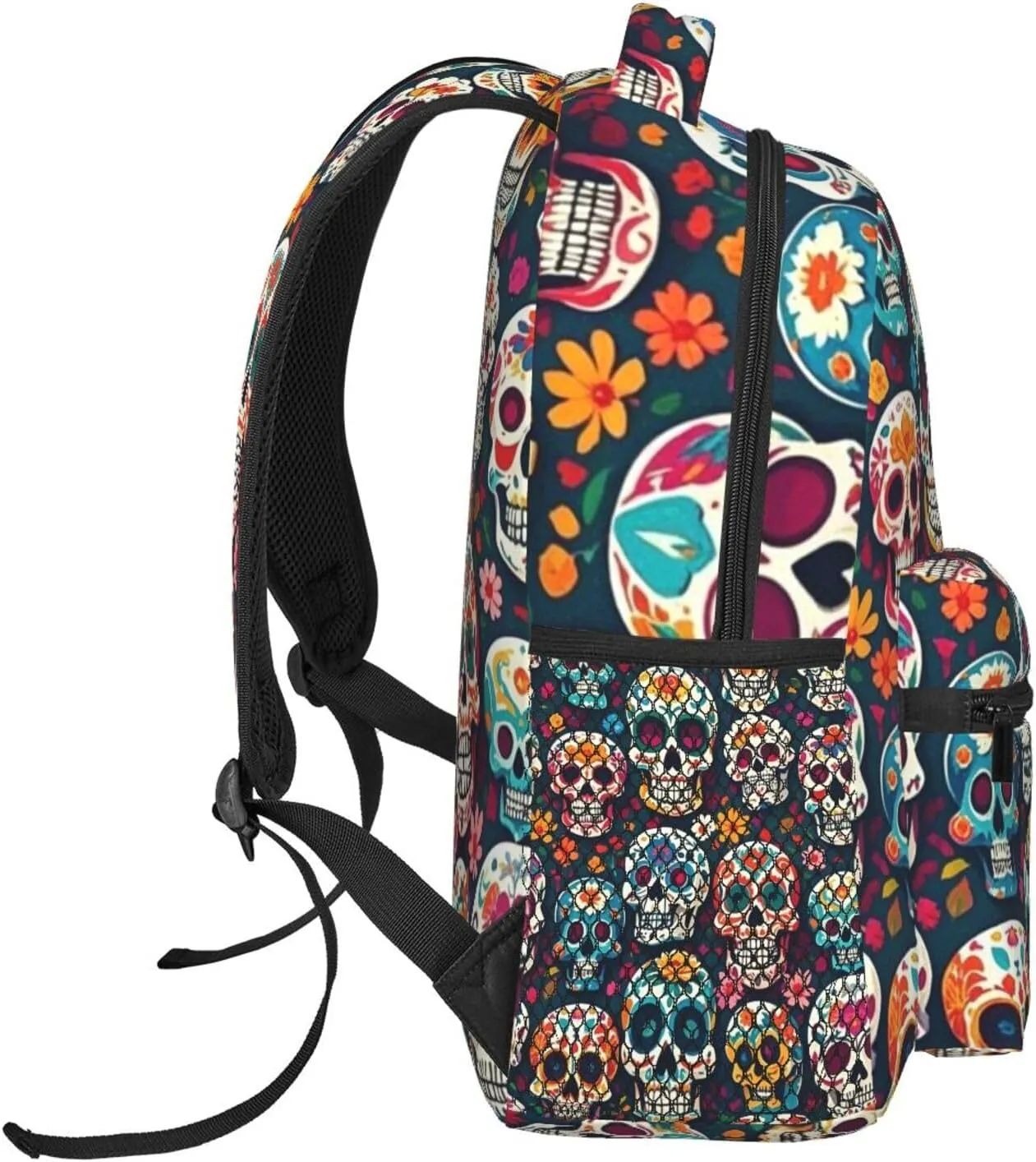Men Women Lightweight Day Of The Dead Sugar Skull Art Backpack Large Capacity Carry On Bag With Padded Straps for Sports Work Walking Cycling