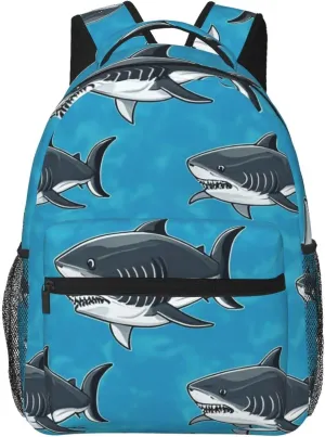 Men Women Lightweight Ocean Sea Shark Fish Art Backpack Large Capacity Carry On Bag With Padded Straps for Sports Work Walking Cycling