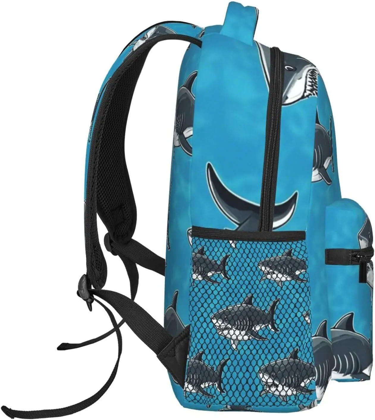 Men Women Lightweight Ocean Sea Shark Fish Art Backpack Large Capacity Carry On Bag With Padded Straps for Sports Work Walking Cycling