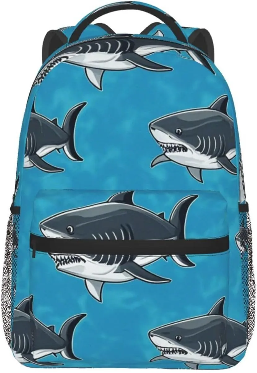 Men Women Lightweight Ocean Sea Shark Fish Art Backpack Large Capacity Carry On Bag With Padded Straps for Sports Work Walking Cycling