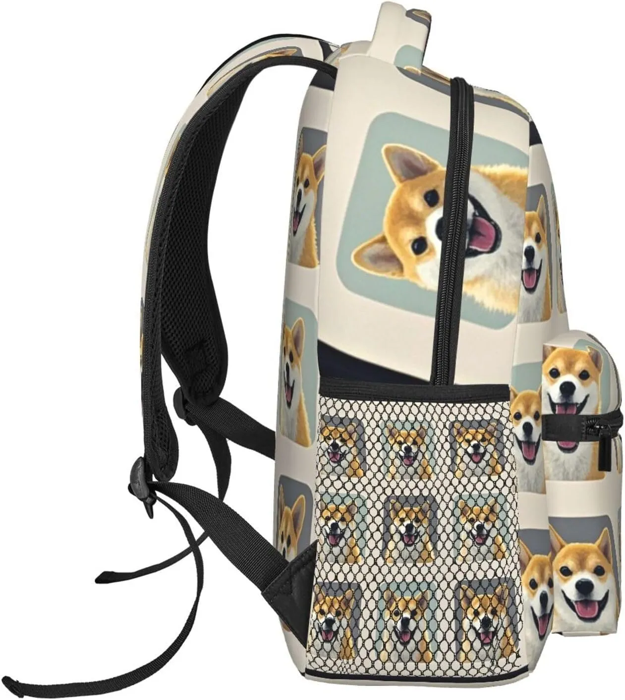 Men Women Polyester Corgi Dog Lovers Art Daypack Bookbag Big Capacity Shoulder Bag With Padded Straps for Climbing Travel Walking Cycling