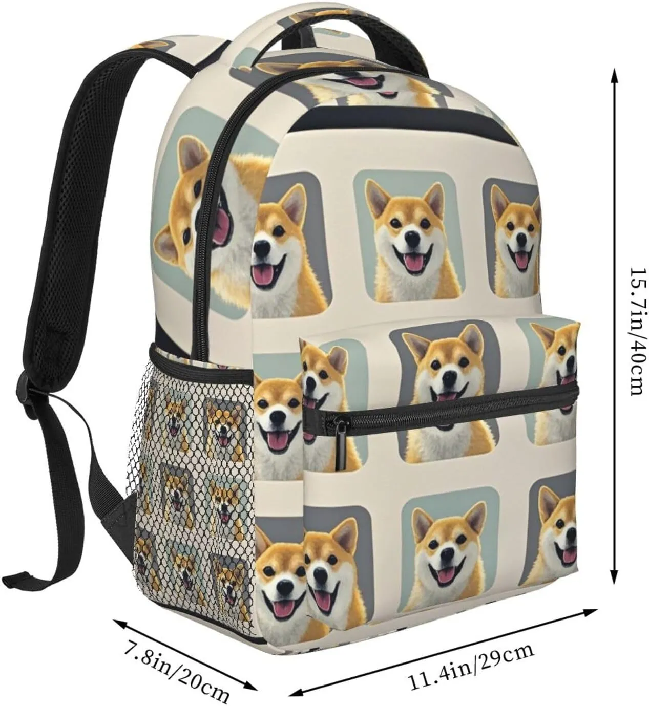 Men Women Polyester Corgi Dog Lovers Art Daypack Bookbag Big Capacity Shoulder Bag With Padded Straps for Climbing Travel Walking Cycling