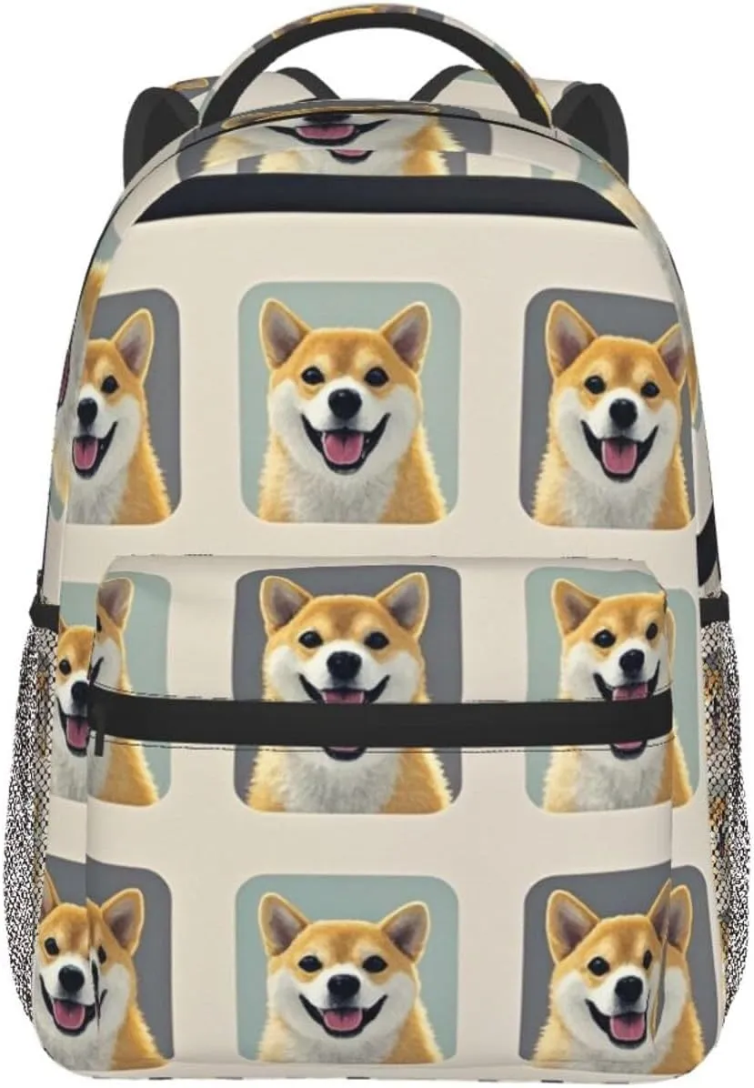 Men Women Polyester Corgi Dog Lovers Art Daypack Bookbag Big Capacity Shoulder Bag With Padded Straps for Climbing Travel Walking Cycling