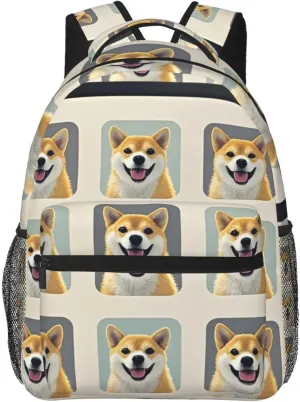 Men Women Polyester Corgi Dog Lovers Art Daypack Bookbag Big Capacity Shoulder Bag With Padded Straps for Climbing Travel Walking Cycling