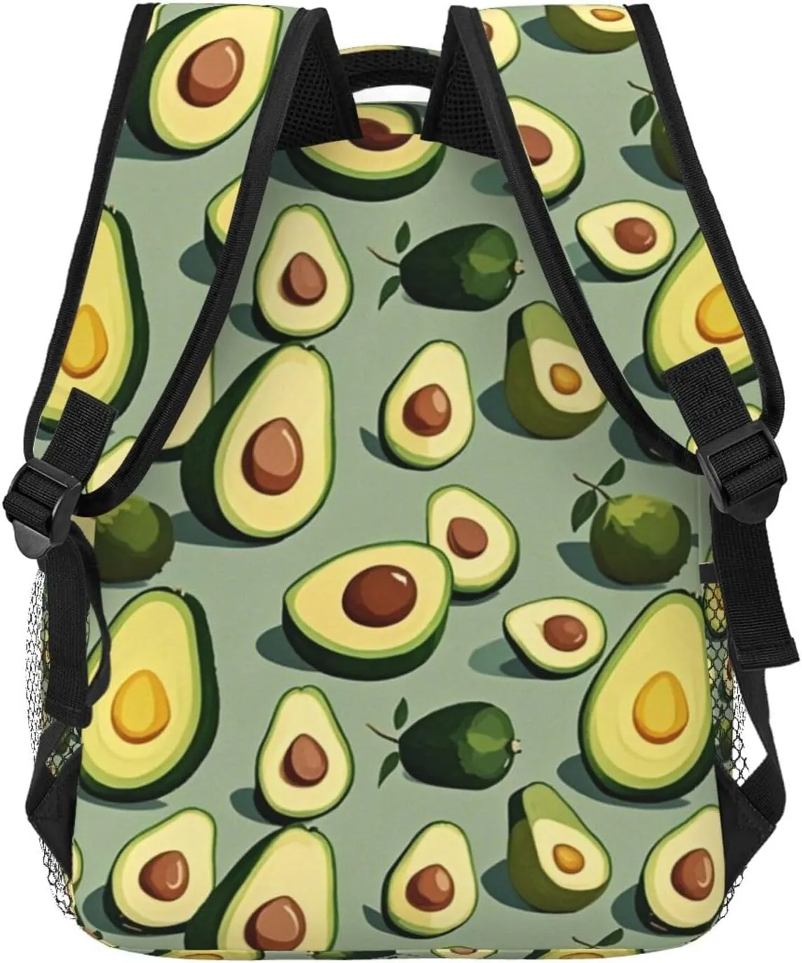 Men Women Polyester Green Avocados Art Casual Daypack Large Capacity Carry On Bag With Adjustable Shoulder Straps for Camping Work Running