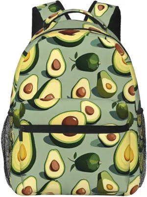 Men Women Polyester Green Avocados Art Casual Daypack Large Capacity Carry On Bag With Adjustable Shoulder Straps for Camping Work Running