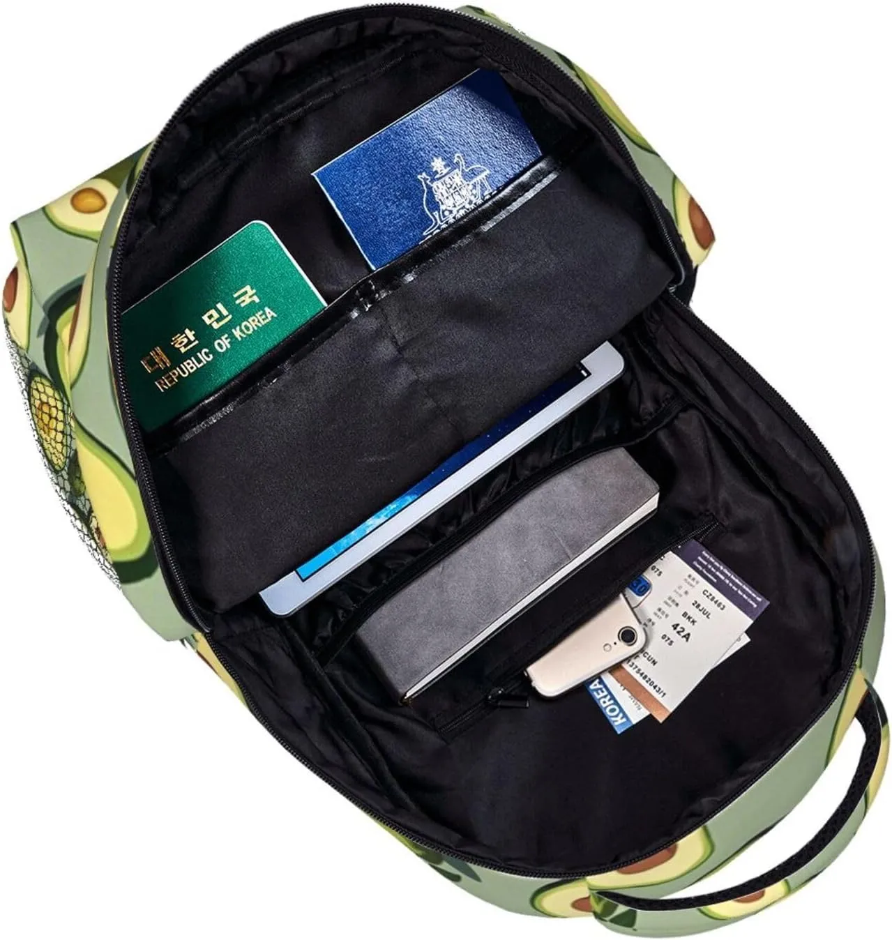 Men Women Polyester Green Avocados Art Casual Daypack Large Capacity Carry On Bag With Adjustable Shoulder Straps for Camping Work Running