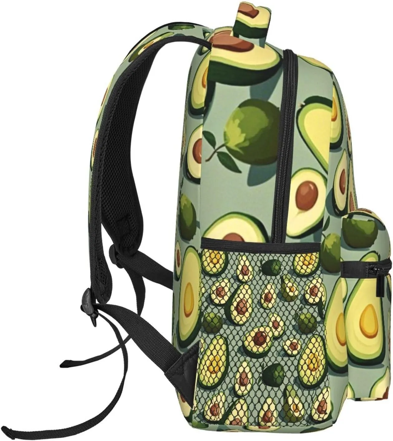 Men Women Polyester Green Avocados Art Casual Daypack Large Capacity Carry On Bag With Adjustable Shoulder Straps for Camping Work Running