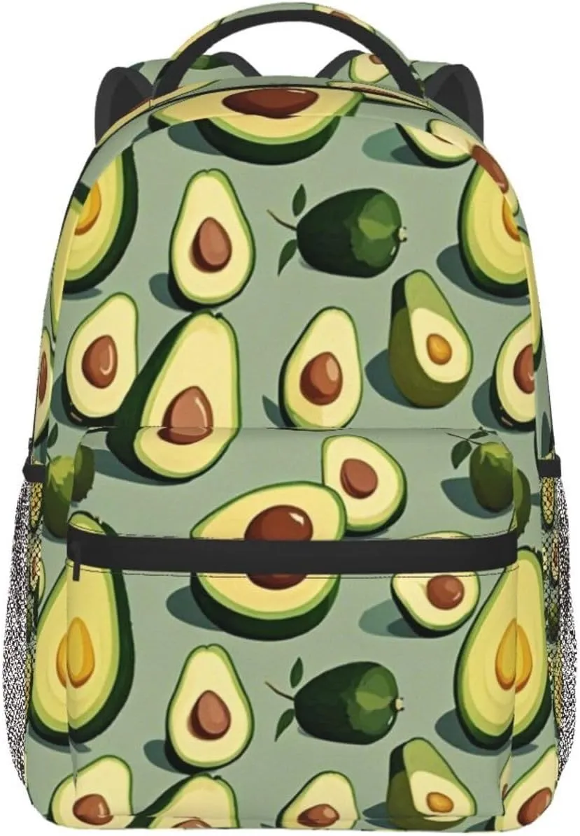 Men Women Polyester Green Avocados Art Casual Daypack Large Capacity Carry On Bag With Adjustable Shoulder Straps for Camping Work Running