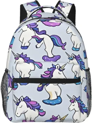 Men Women Polyester Neon Unicorn Art Daypack Big Capacity Shoulder Bag With Smooth Zippers for Hiking Work Walking Cycling