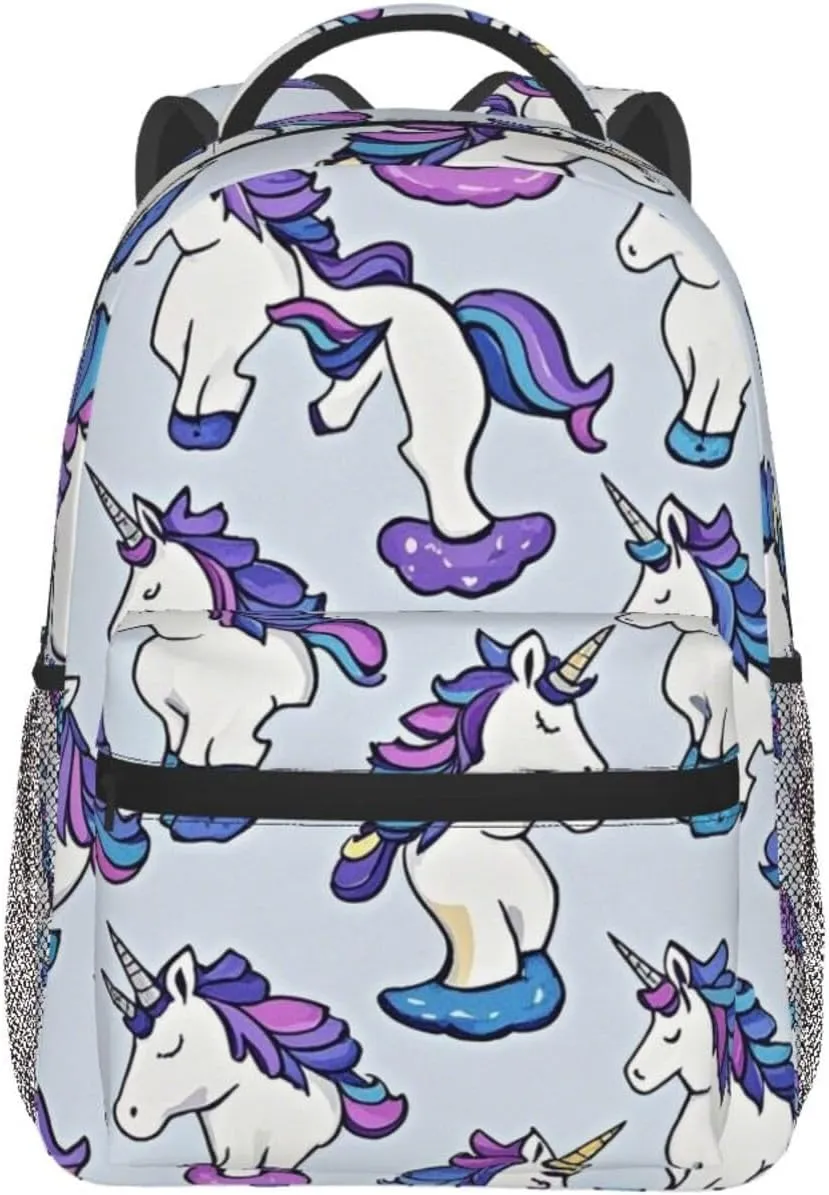 Men Women Polyester Neon Unicorn Art Daypack Big Capacity Shoulder Bag With Smooth Zippers for Hiking Work Walking Cycling