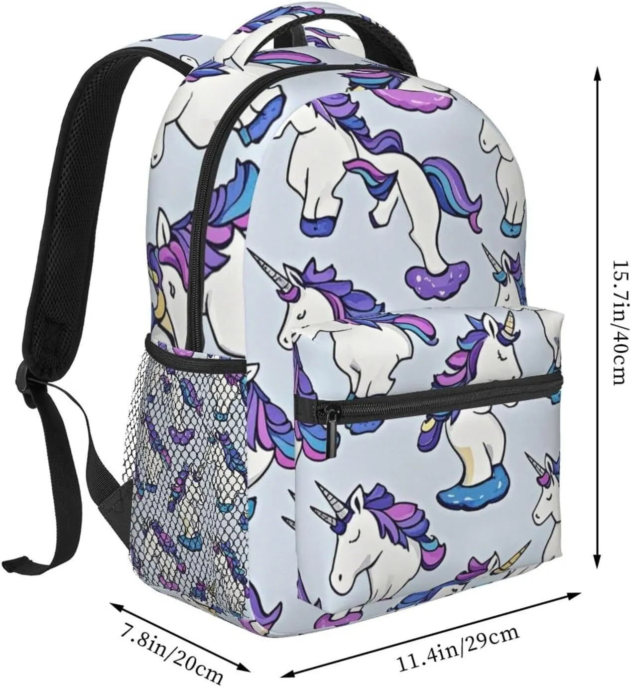 Men Women Polyester Neon Unicorn Art Daypack Big Capacity Shoulder Bag With Smooth Zippers for Hiking Work Walking Cycling