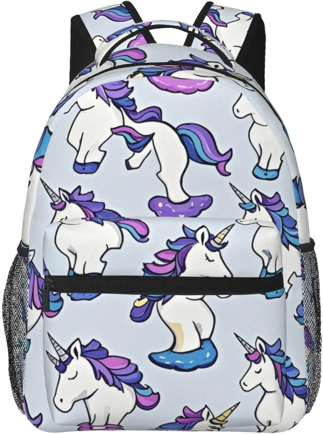 Men Women Polyester Neon Unicorn Art Daypack Big Capacity Shoulder Bag With Smooth Zippers for Hiking Work Walking Cycling