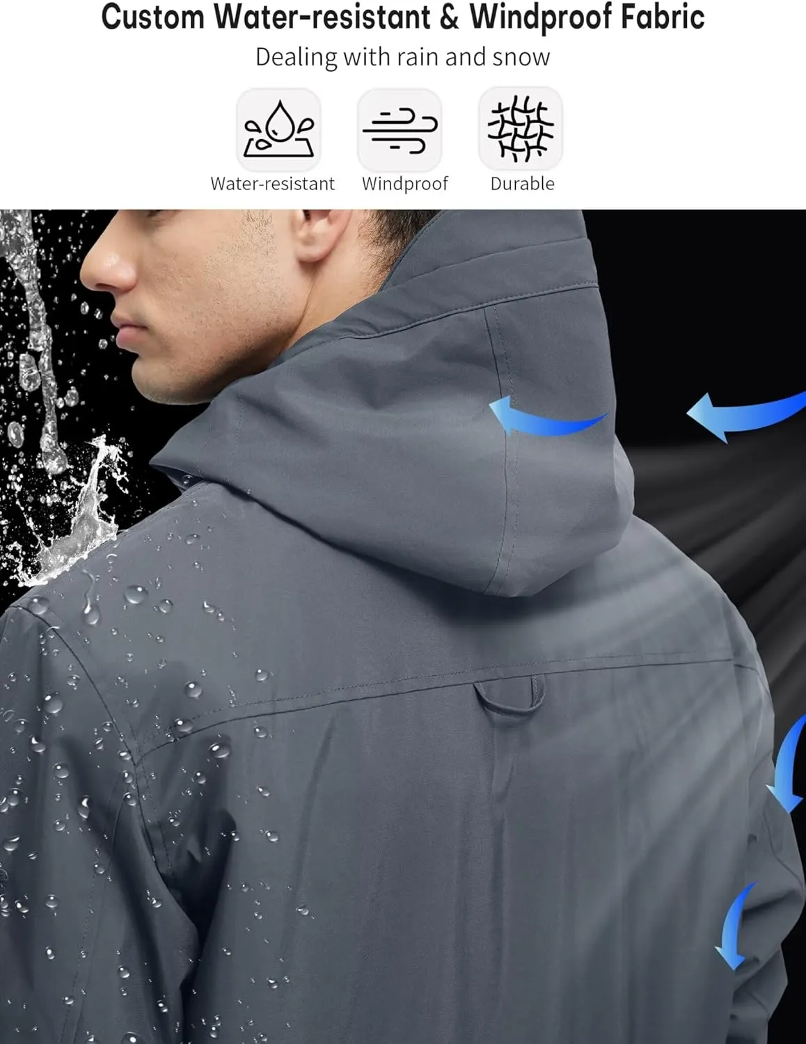 Men's 3 in 1 Waterproof Winter Jackets Ski Warm Snow Rain Coat Puffer Liner Hood Windbreaker