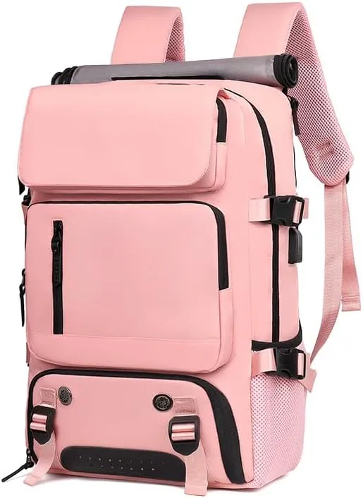 Men's and Women's Large Capacity Travel Backpack Multi functional Portable Luggage Bag Business Travel Laptop Bag,Pink