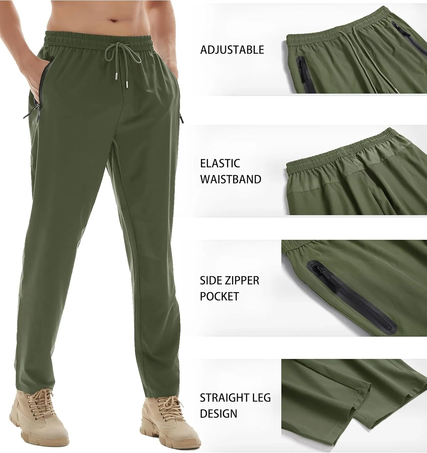 Men's Athletic Hiking Pants Lightweight Quick Dry Travel Fishing Joggers Running Workout Active Track Pants