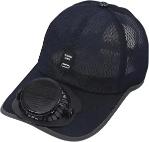 Mens Baseball Cap with Solar Fan – UV Protection Wide Brim Mesh Cap, Solar & USB Powered for Outdoor, Heat Relief