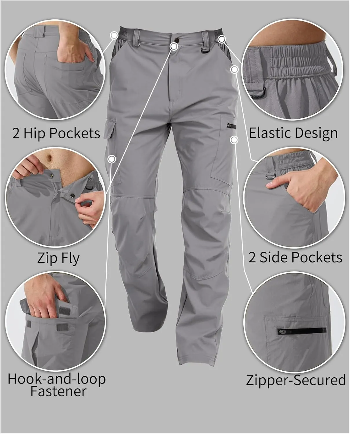 Men's Cargo Hiking Work Pants with 6 Pockets Lightweight Water Resistant Quick Dry Tactical Pants