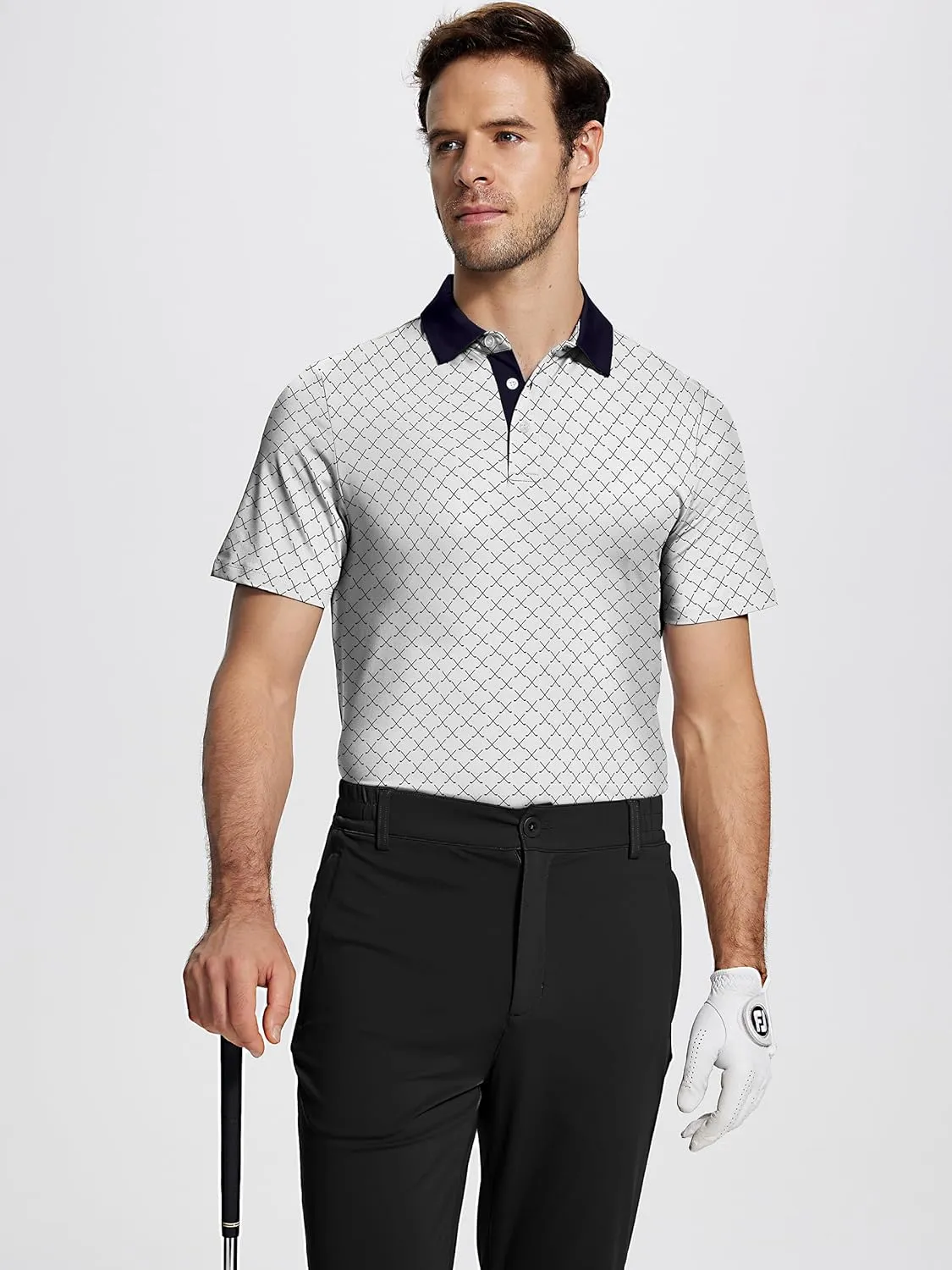 Mens Golf Shirt Short Sleeve Funny Print Golf Polo Shirts for Men Lightweight Dry Fit Quick Dry Collared Golf Polos