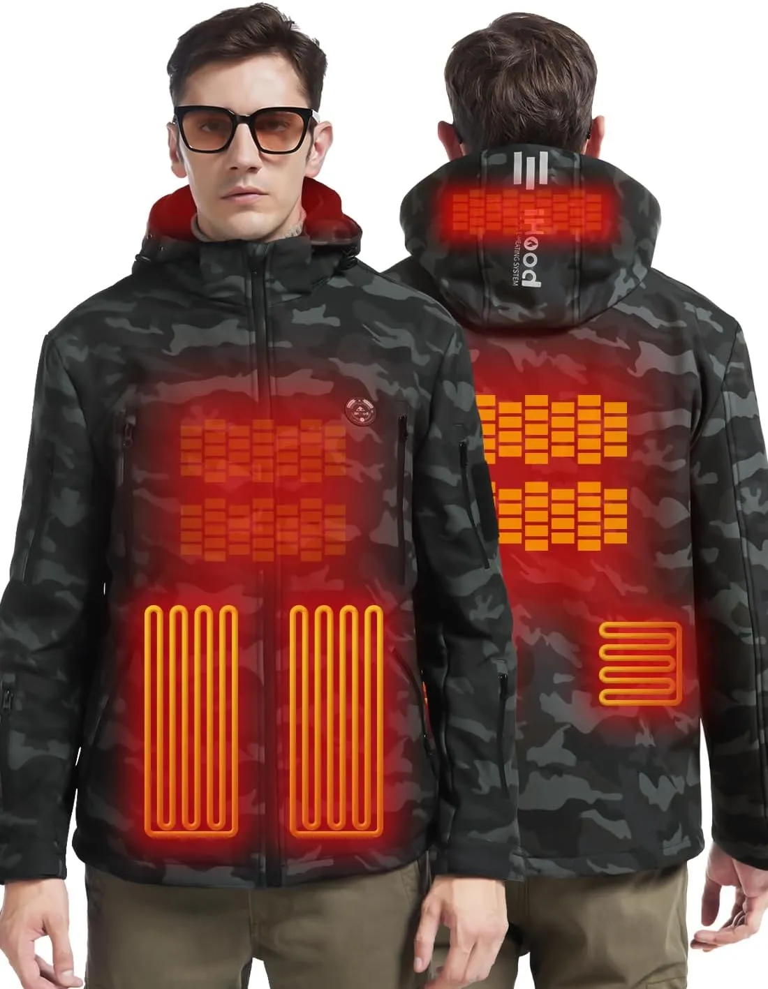 Men's Heated Jacket with Detachable Hood, Waterproof Winter Outdoor Heating Jackets for Men (Battery Pack Included)