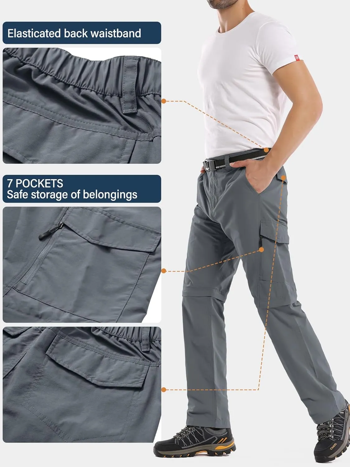Mens Hiking Pants Convertible Outdoor Waterproof Quick Dry Zip Off Lightweight Travel Fishing Boy Scout Pants