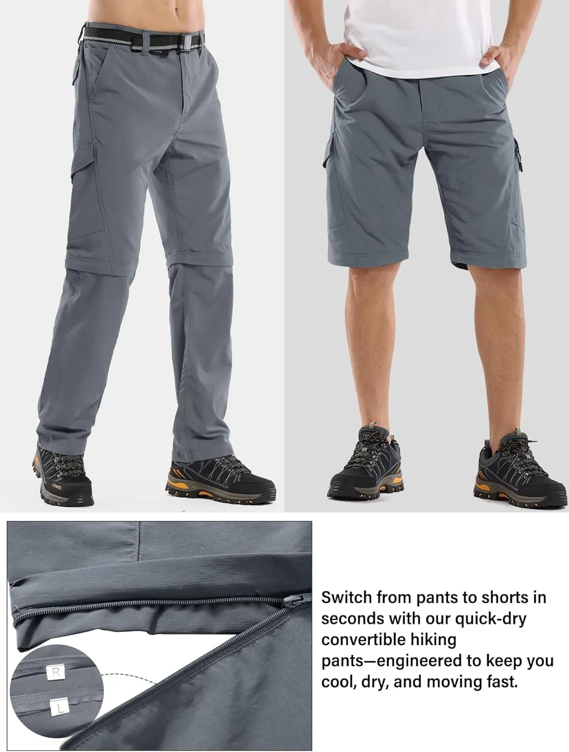 Mens Hiking Pants Convertible Outdoor Waterproof Quick Dry Zip Off Lightweight Travel Fishing Boy Scout Pants
