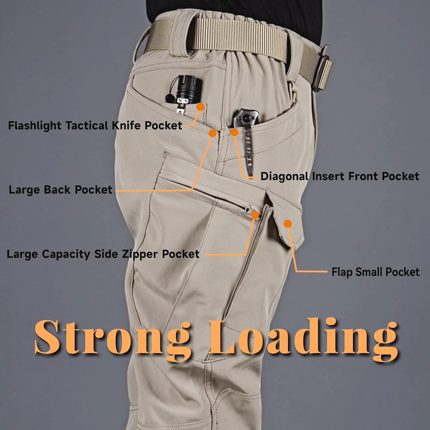 Men's Hiking Pants Lightweight Quick Dry Tactical Pants Fashion Outdoor Waterproof Stretch Waist Cargo Work Pant