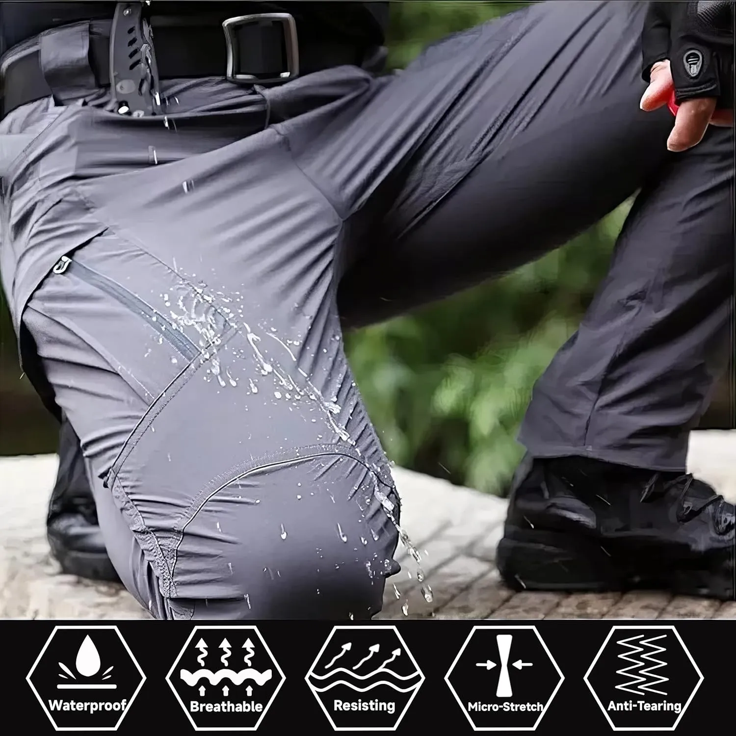 Men's Hiking Pants Lightweight Quick Dry Tactical Pants Fashion Outdoor Waterproof Stretch Waist Cargo Work Pant