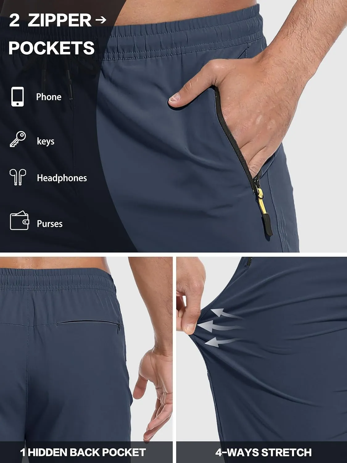 Men's Hiking Pants Lightweight Quick Dry Waterproof Breathable Athletic Joggers Track Running Sweatpants