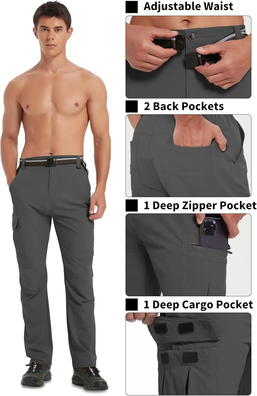 Men's Hiking Pants Quick-Dry Lightweight Waterproof Travel Outdoor Camping Hunting Fishing Work Cargo Pants