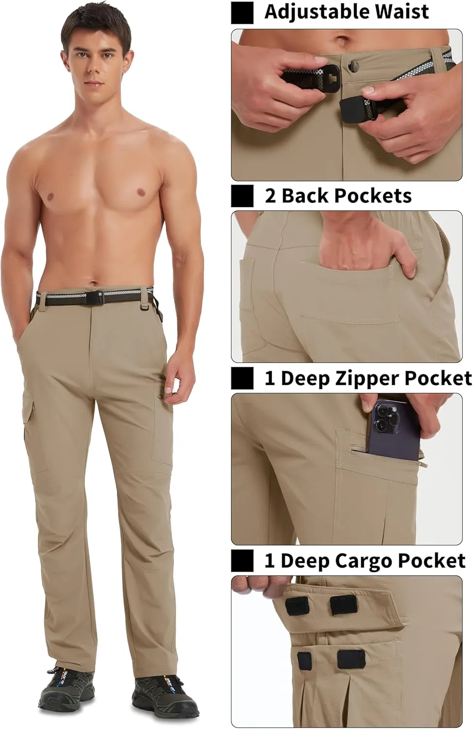 Men's Hiking Pants Quick-Dry Lightweight Waterproof Travel Outdoor Camping Hunting Fishing Work Cargo Pants