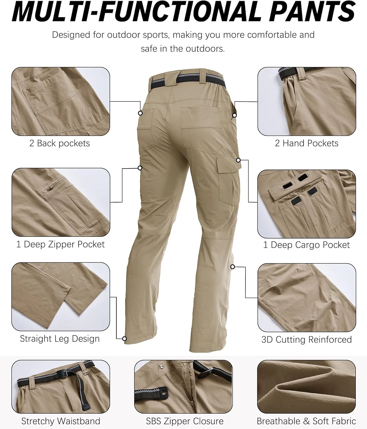 Men's Hiking Pants Quick-Dry Lightweight Waterproof Travel Outdoor Camping Hunting Fishing Work Cargo Pants