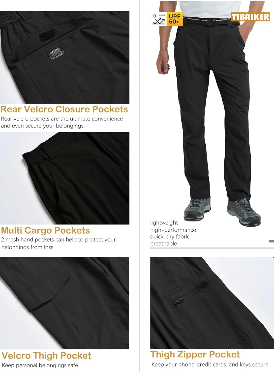 Men's Hiking Tactical Cargo Work Pants Quick Dry Waterproof Lightweight Travel Fishing Camping Outdoor Pants