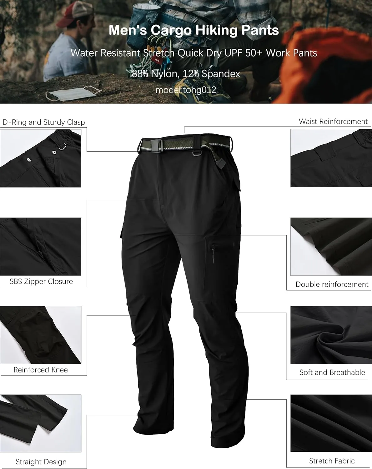 Men's Hiking Tactical Cargo Work Pants Quick Dry Waterproof Lightweight Travel Fishing Camping Outdoor Pants
