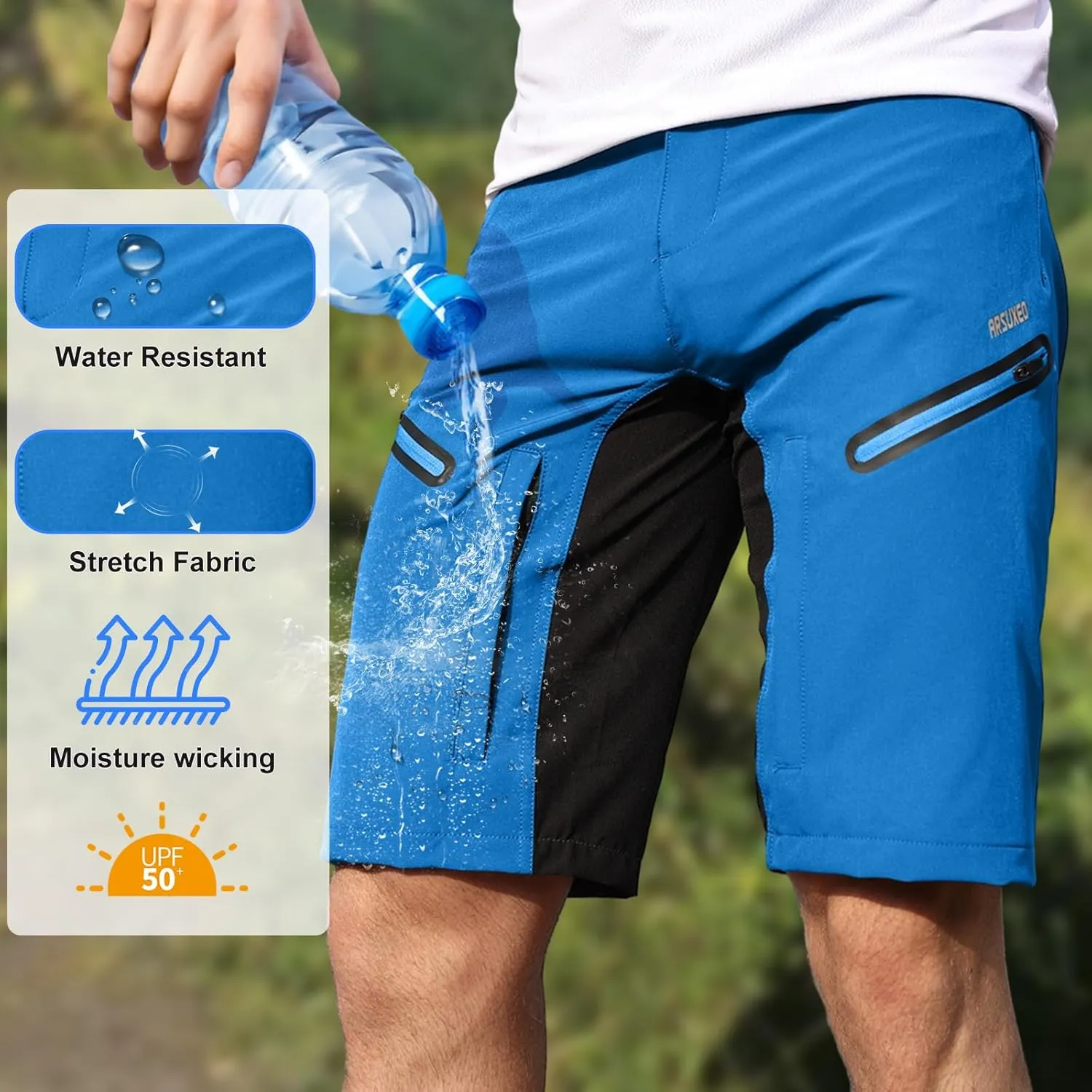 Mens Hiking Waterproof Shorts, Quick Dry Outdoor Cargo Tactical Shorts with Multi Pocket for Beach Cycling Travel