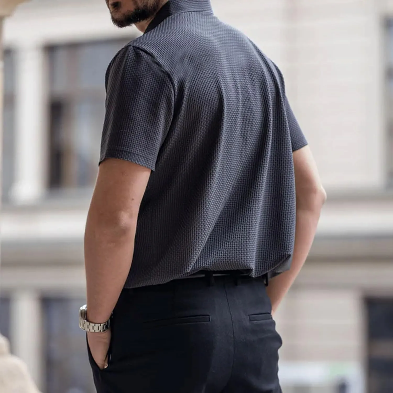 Mens Jacquard Polo Shirts Lightweight Stretch Short Sleeve Polos Dressy Casual Quick Dry Lightweight Trendy Outfits