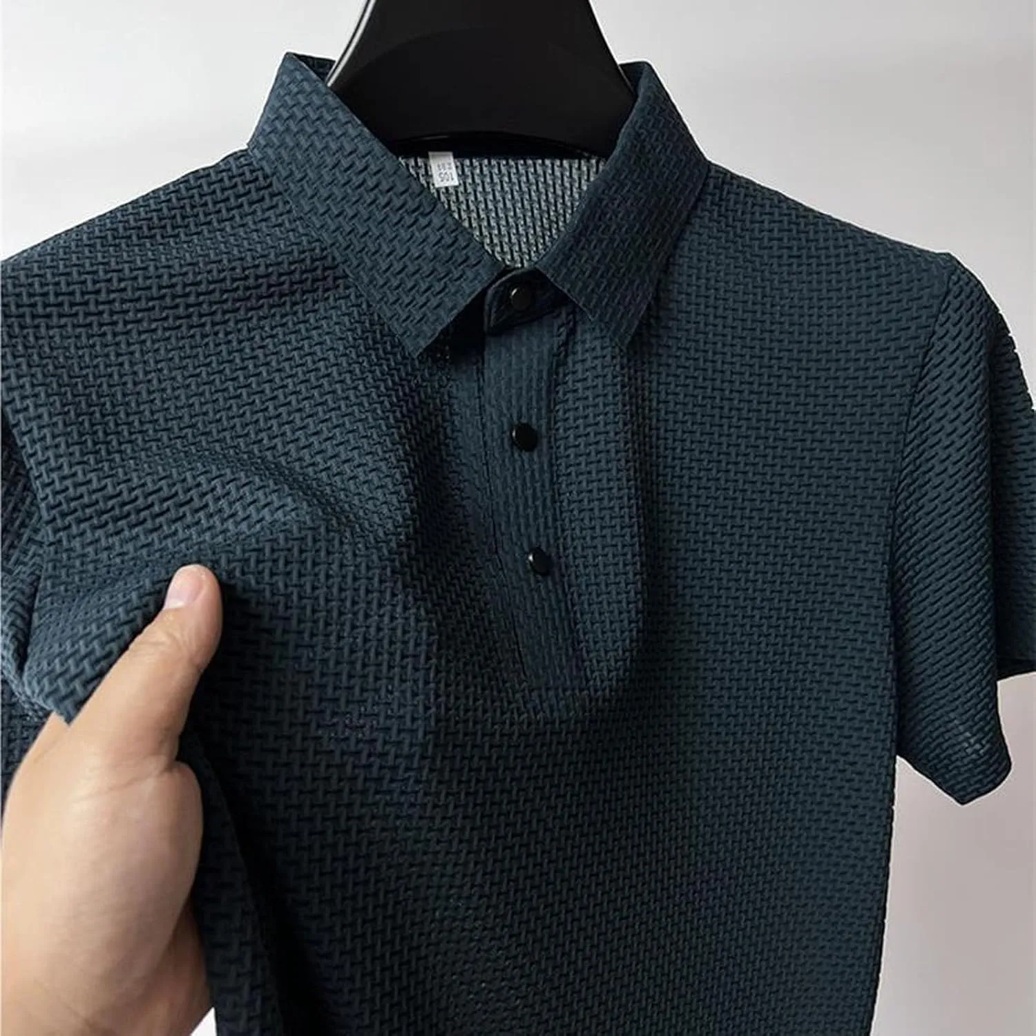Mens Jacquard Polo Shirts Lightweight Stretch Short Sleeve Polos Dressy Casual Quick Dry Lightweight Trendy Outfits