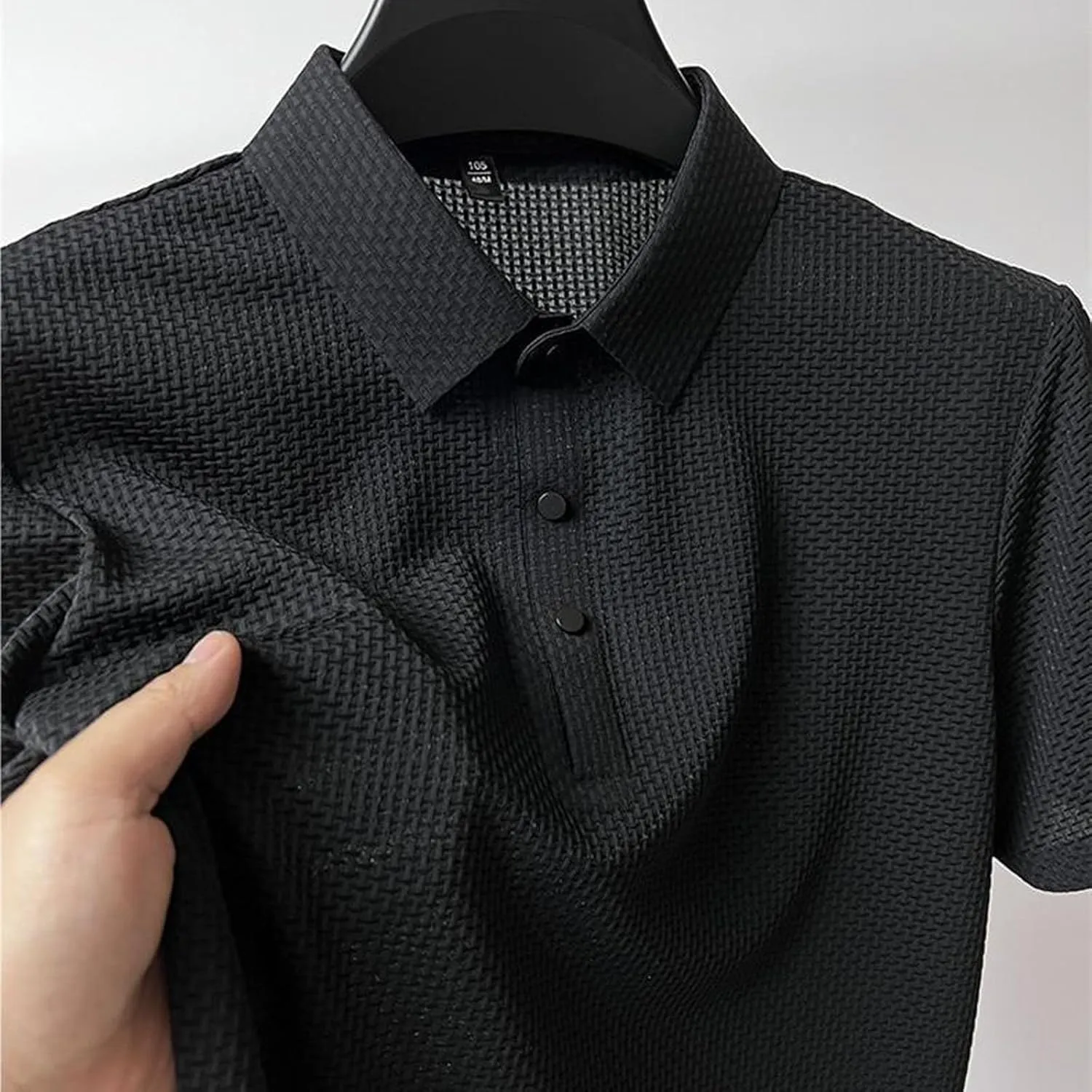 Mens Jacquard Polo Shirts Lightweight Stretch Short Sleeve Polos Dressy Casual Quick Dry Lightweight Trendy Outfits