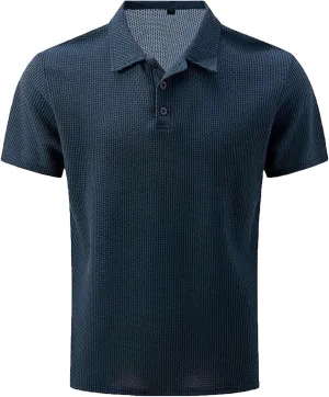 Mens Jacquard Polo Shirts Lightweight Stretch Short Sleeve Polos Dressy Casual Quick Dry Lightweight Trendy Outfits