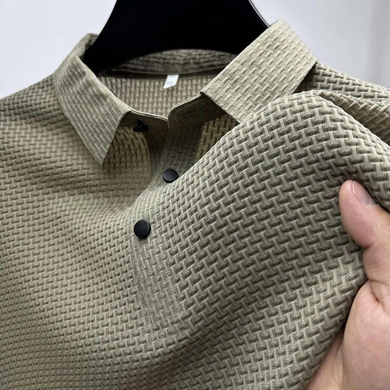 Mens Jacquard Polo Shirts Lightweight Stretch Short Sleeve Polos Dressy Casual Quick Dry Lightweight Trendy Outfits
