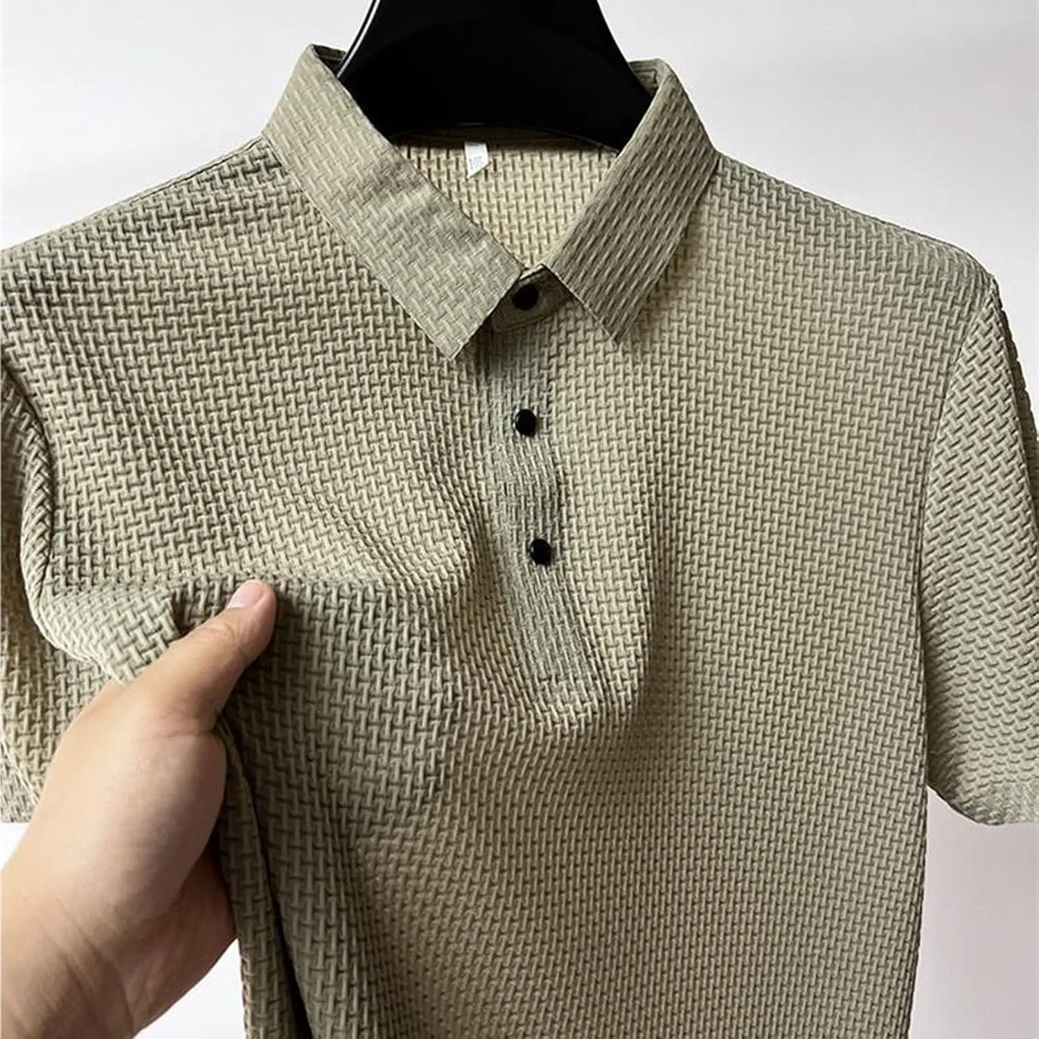 Mens Jacquard Polo Shirts Lightweight Stretch Short Sleeve Polos Dressy Casual Quick Dry Lightweight Trendy Outfits