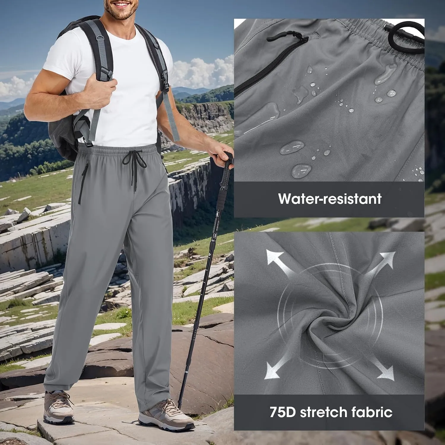 Men's Lightweight Hiking Pants Quick Dry Athletic Jogger Sweatpants