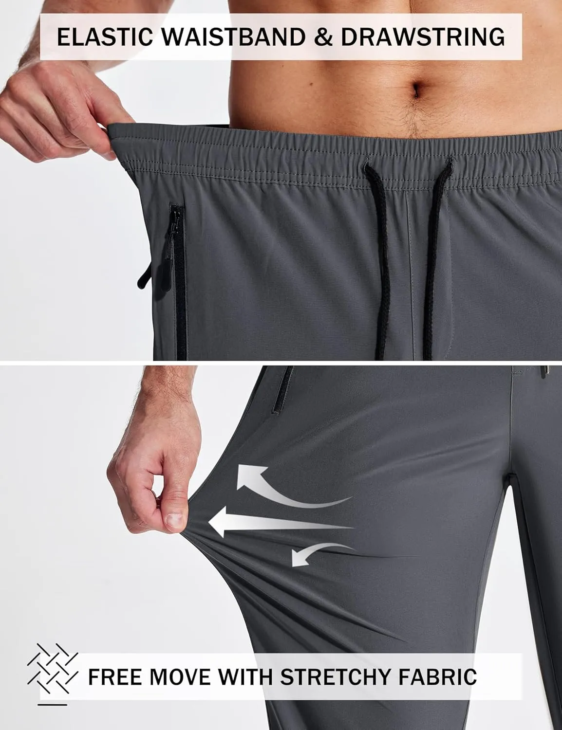 Men's Lightweight Hiking Pants Travel Quick Dry Waterproof Athletic Joggers Pants Sweatpants with Zipper Pockets