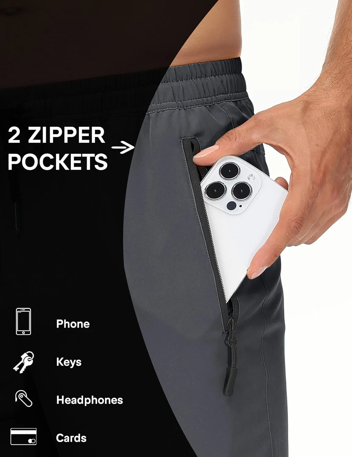 Men's Lightweight Hiking Pants Travel Quick Dry Waterproof Athletic Joggers Pants Sweatpants with Zipper Pockets