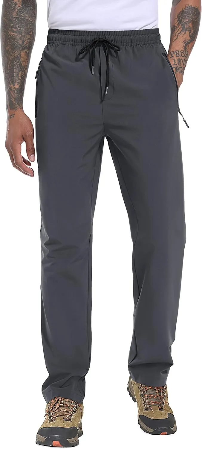 Men's Lightweight Hiking Pants Travel Quick Dry Waterproof Athletic Joggers Pants Sweatpants with Zipper Pockets