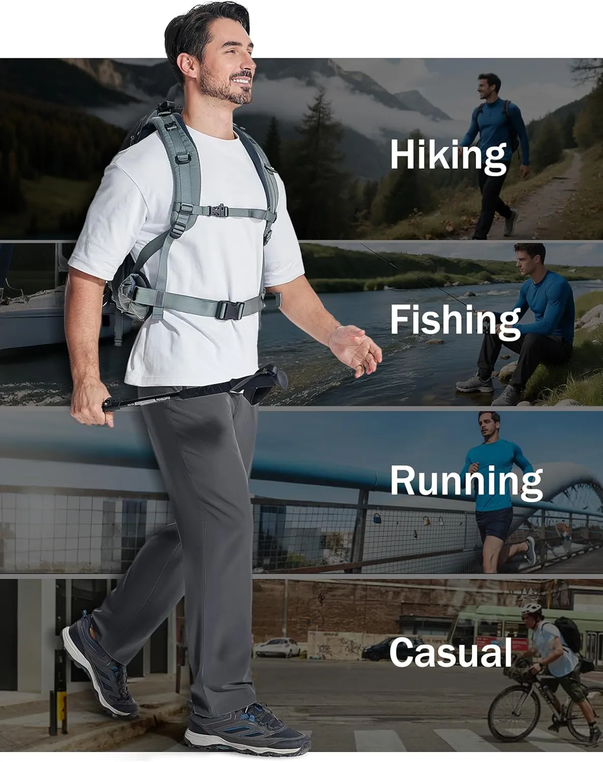 Men's Lightweight Hiking Pants Travel Quick Dry Waterproof Athletic Joggers Pants Sweatpants with Zipper Pockets
